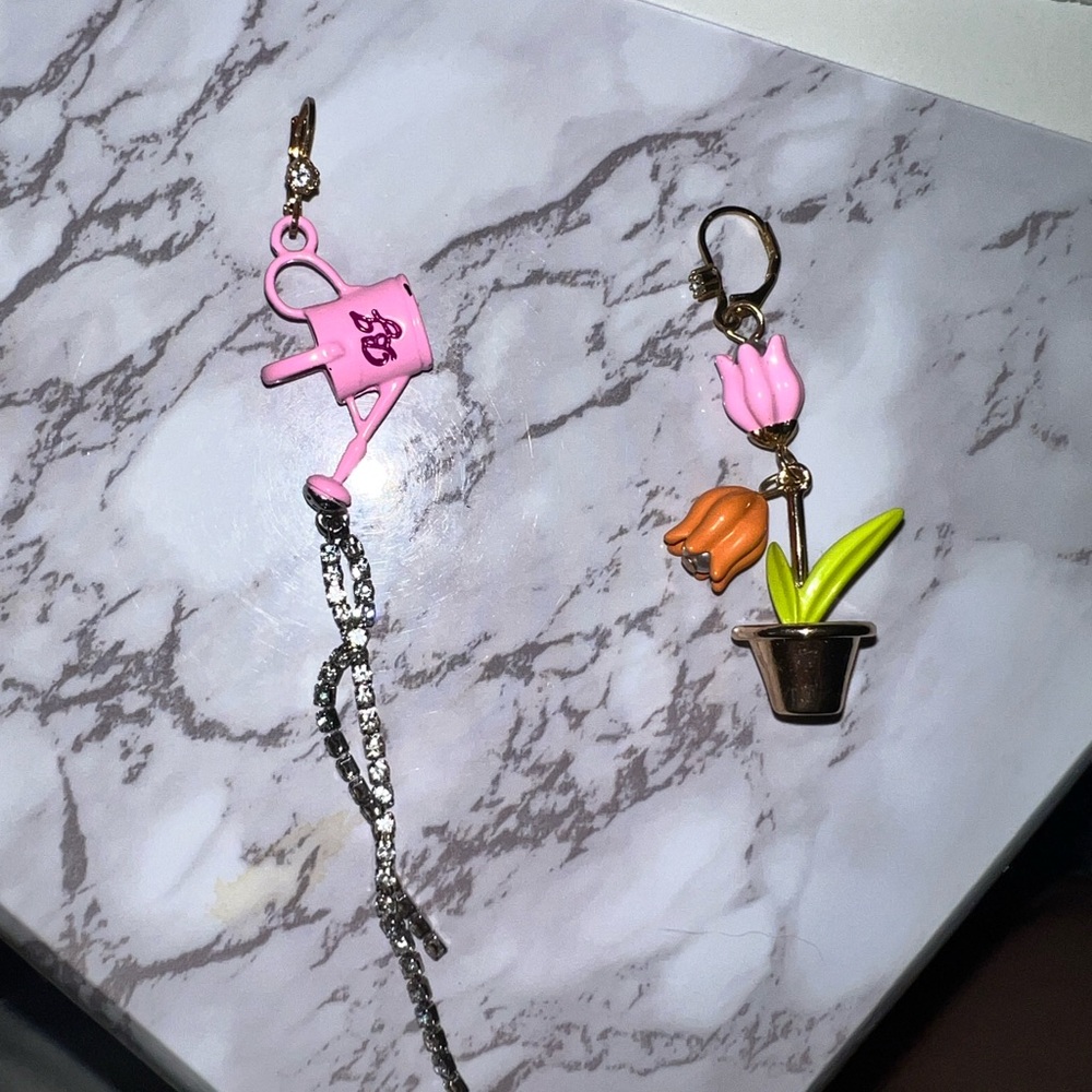 Betsey Johnson Pink and Orange Tulip Watering Can Earrings